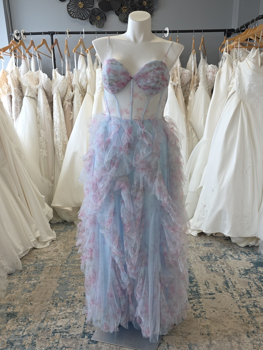 Blue and Pink Ruffled Tulle Prom & Evening Gown